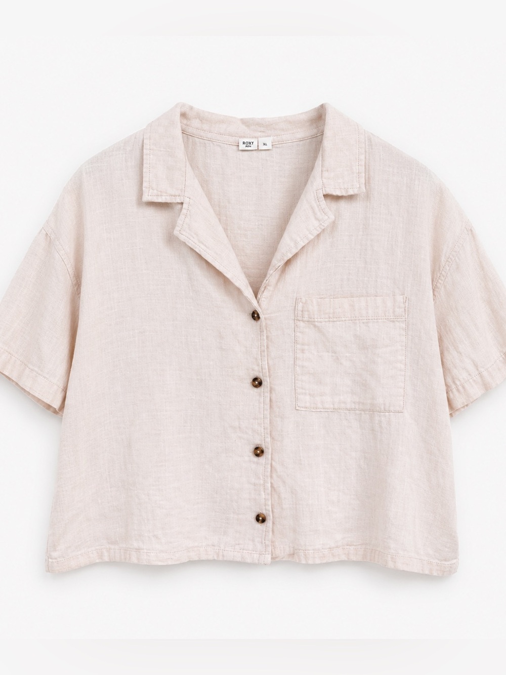 Roxy Linen Blend Button Front Top Coastal Beachy Relaxed Fit XL